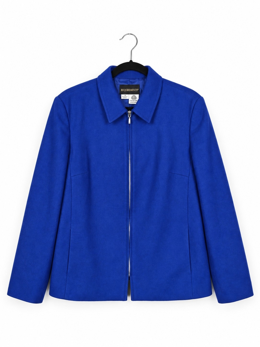 Vintage 90s Cobalt Blue 100% Wool Zip Jacket Preppy Minimalist Size 14 Luxury